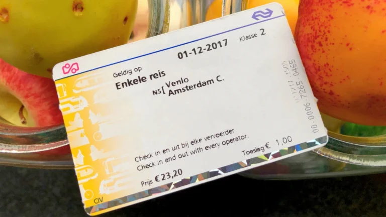 NS train ticket from Venlo to Amsterdam dated 1 December 2017, the day Lars began his new life in the city.